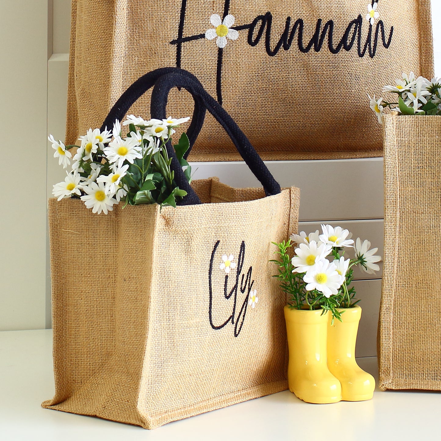 Embroidered Daisy Tote Bags - 3 sizes