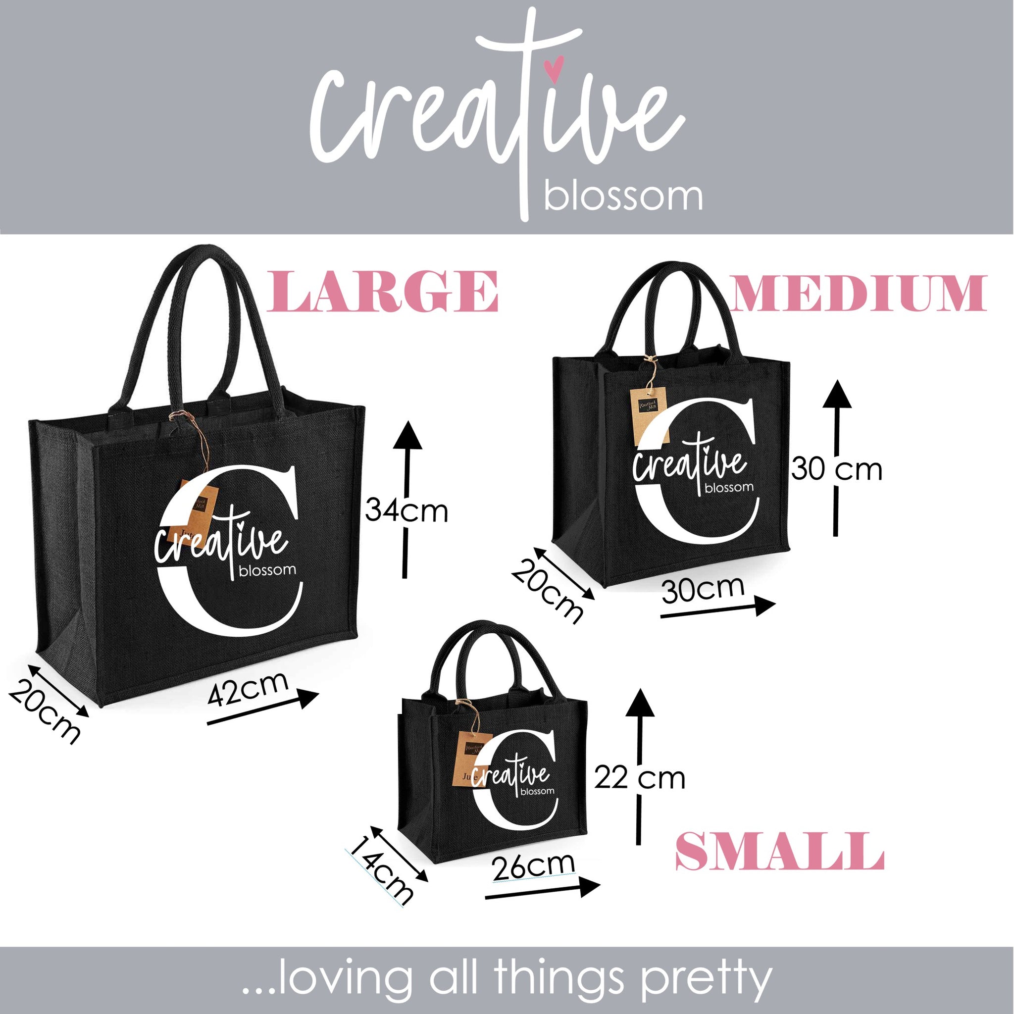 Embroidered Gift Bags Black 3 sizes creativeblossomltd