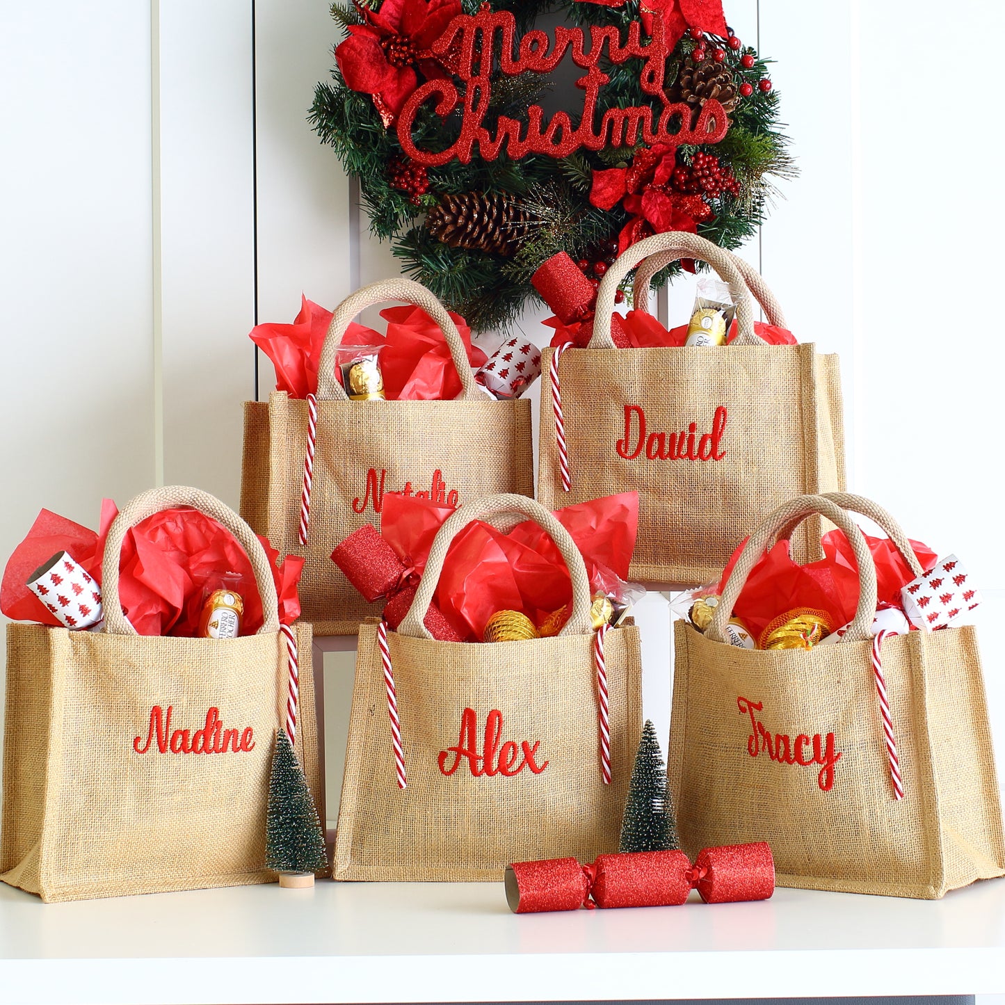 Embroidered gift bags - Natural