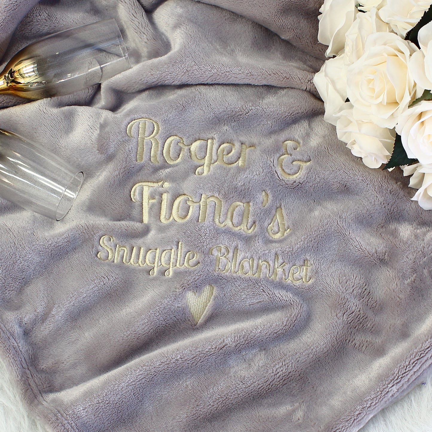 NEW - Embroidered Blanket - Couples snuggle