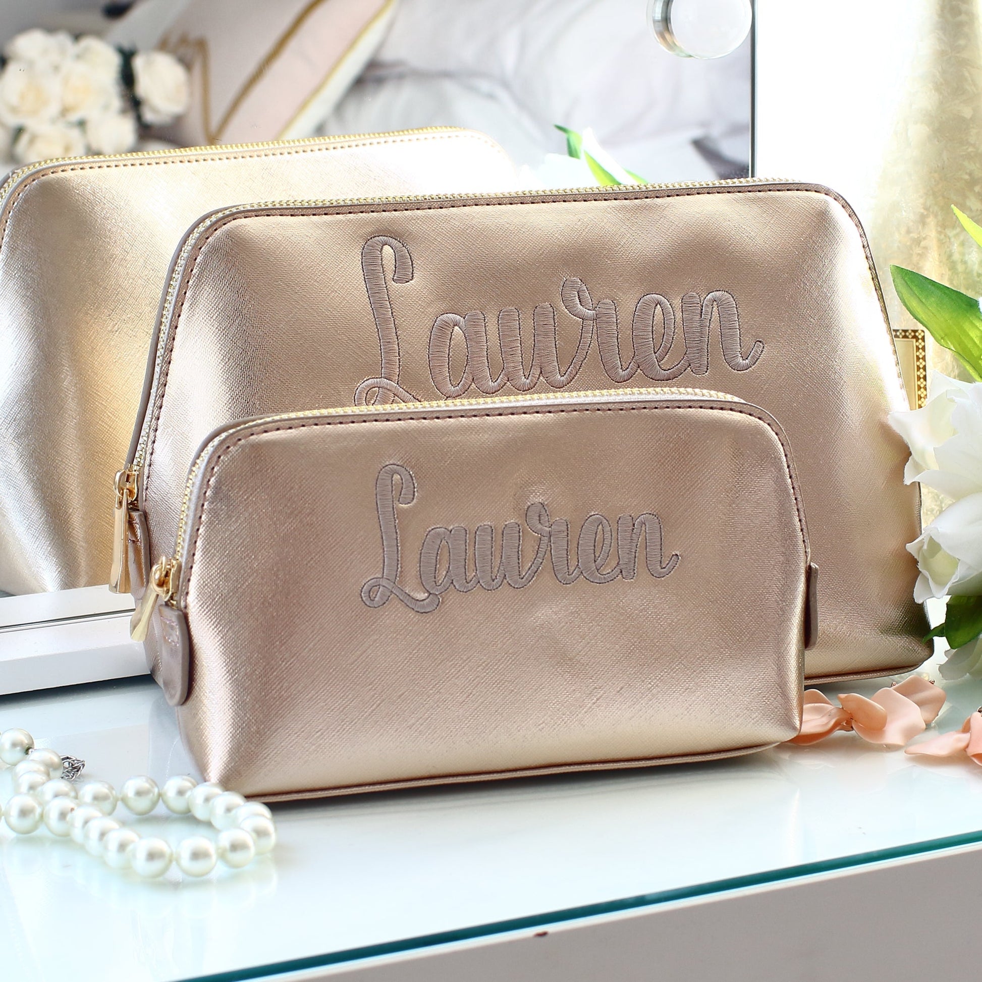 Bridesmaid Cosmetic Bag Personalized Leather Cosmetic Bag For