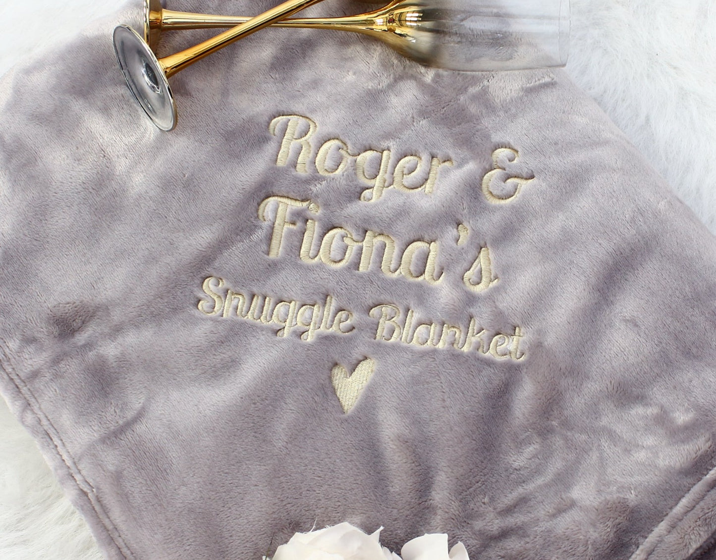 NEW - Embroidered Blanket - Couples snuggle