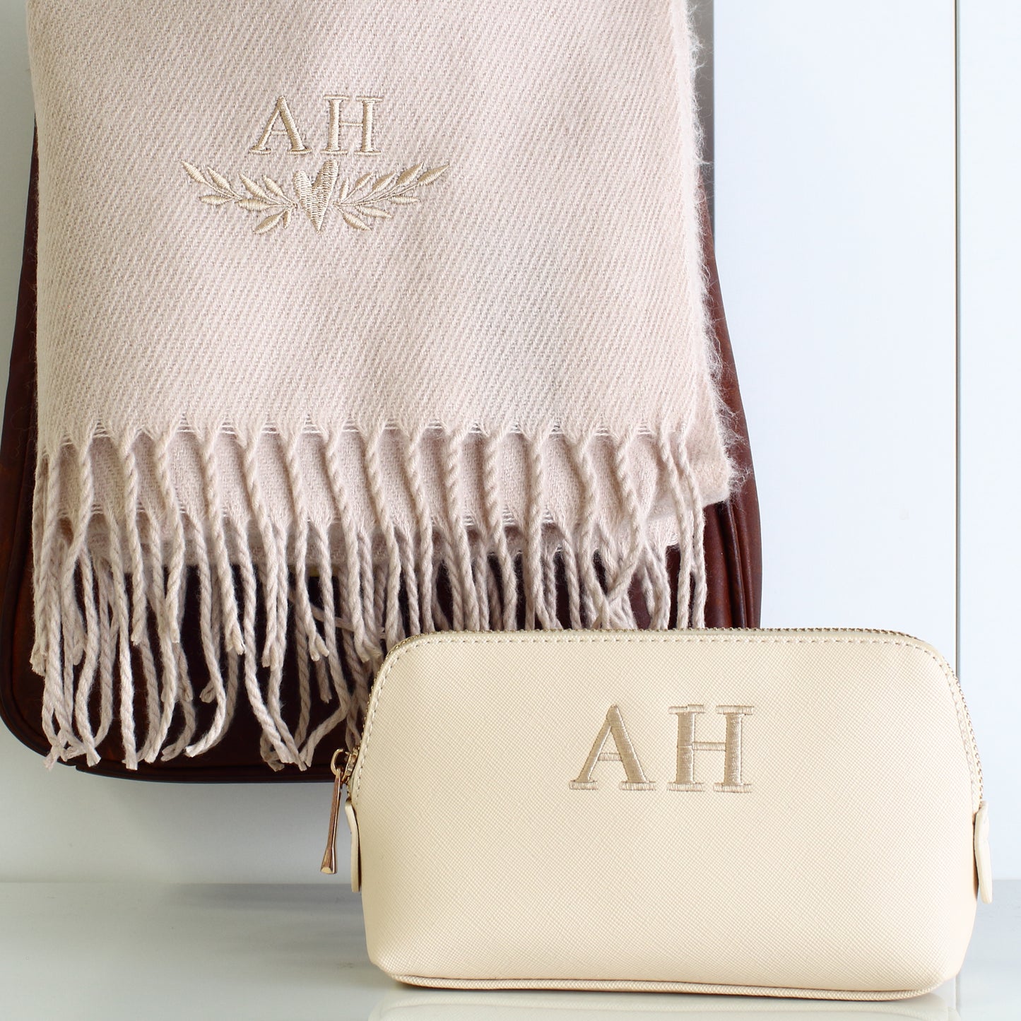 NEW - Scarf & Makeup Bag Gift Set - initials