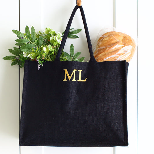 NEW - Embroidered Black Shopping Bag