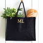 Embroidered Black Shopping Bag