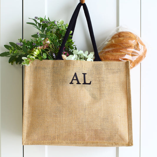 Embroidered Natural Shopping Bag