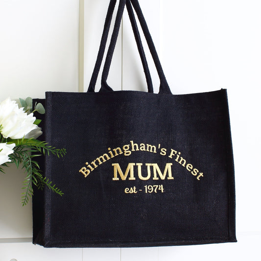 Embroidered Finest... Black tote Bag