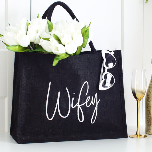NEW - Embroidered Wifey tote Bag