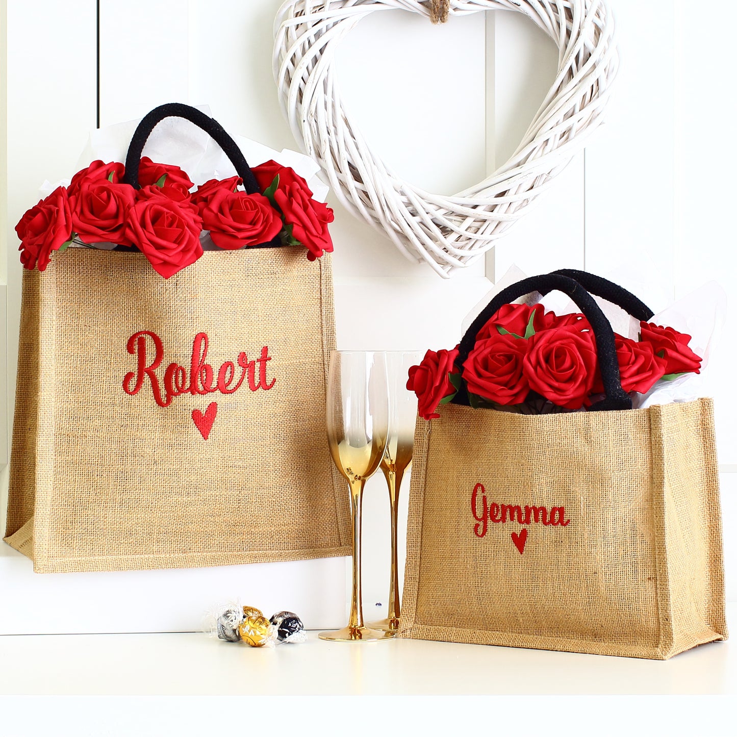 Embroidered Gift Bags - Valentine Natural/blk