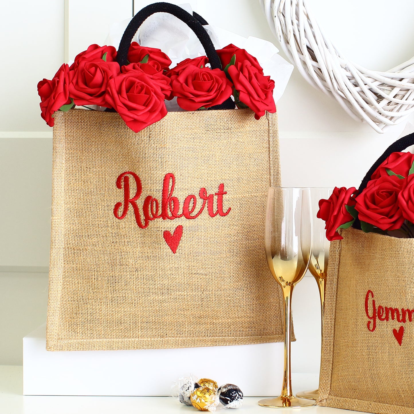 Embroidered Gift Bags - Valentine Natural/blk