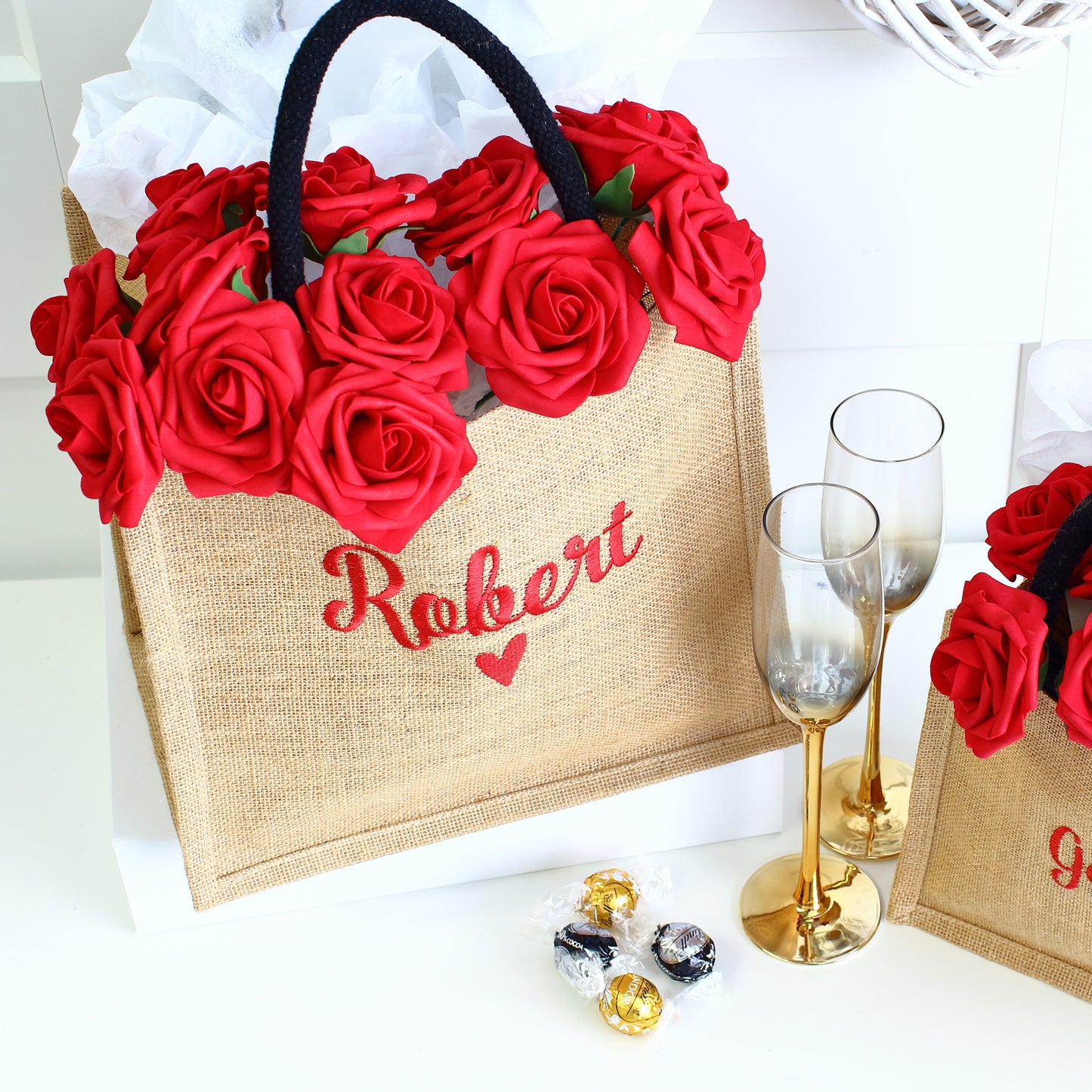 Embroidered Gift Bags - Valentine Natural/blk