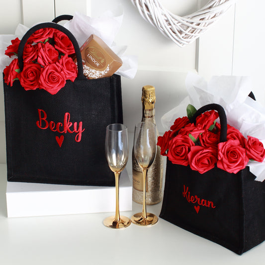 NEW - Embroidered Gift Bags - Valentine Black