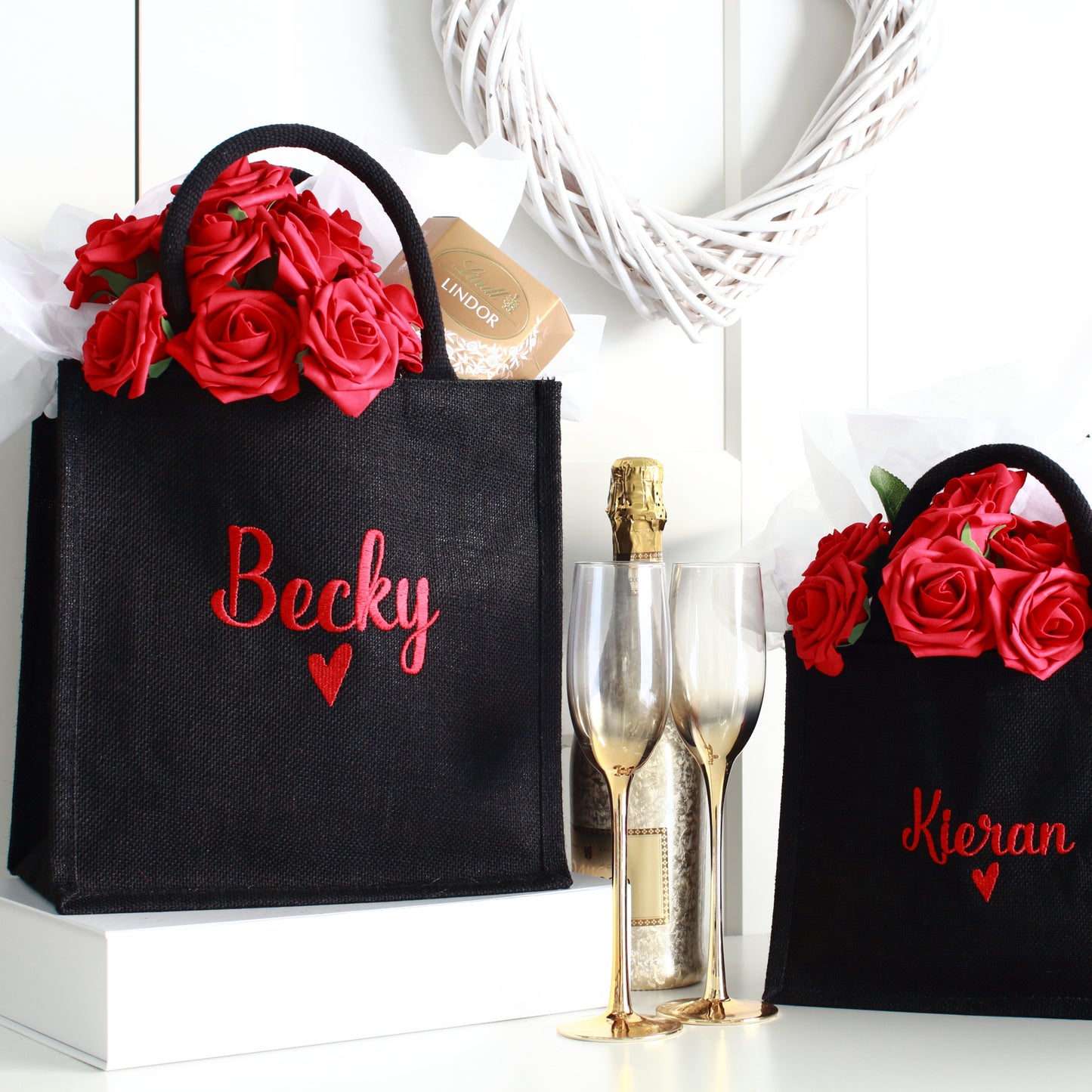 Embroidered Gift Bags - Valentine Black