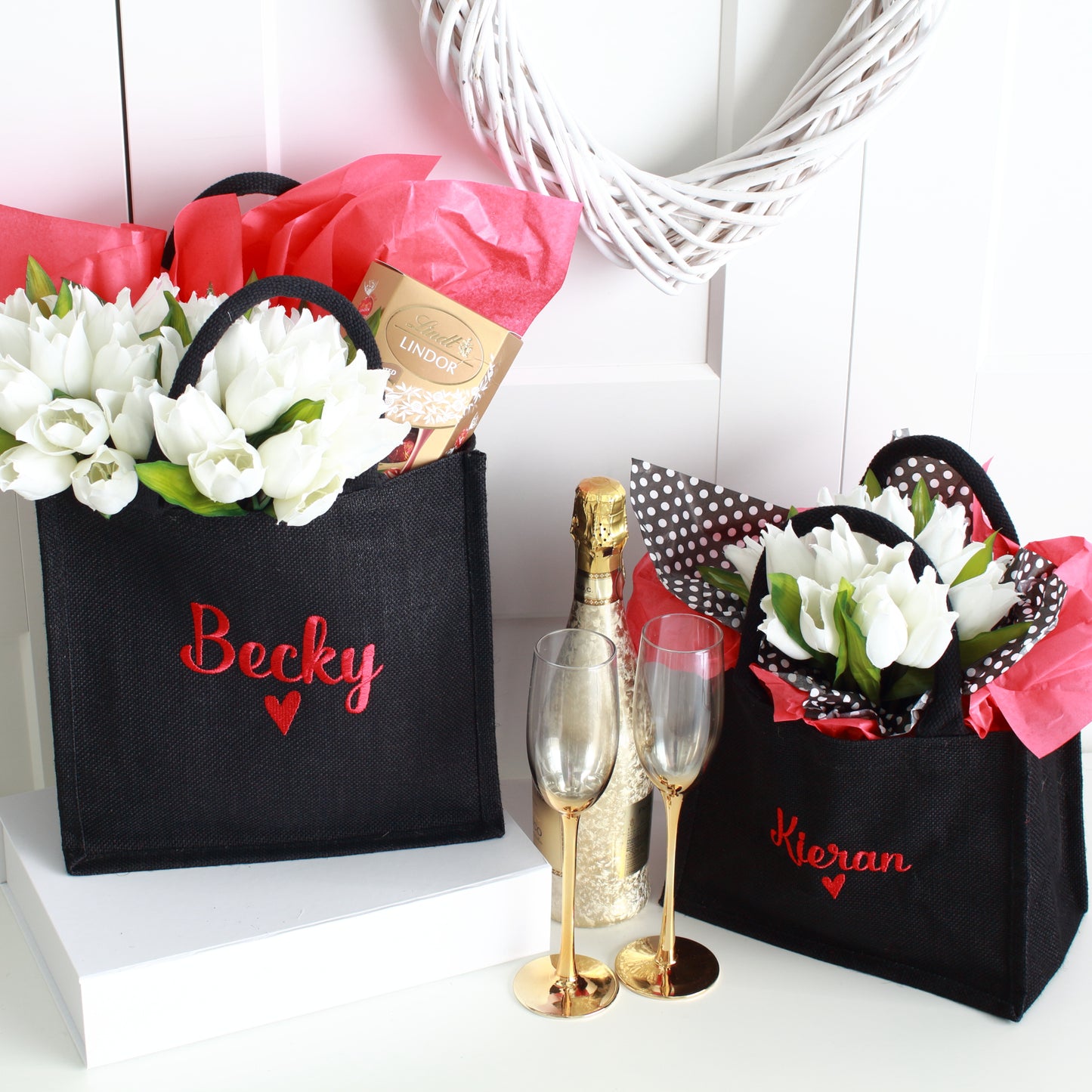 Embroidered Gift Bags - Valentine Black