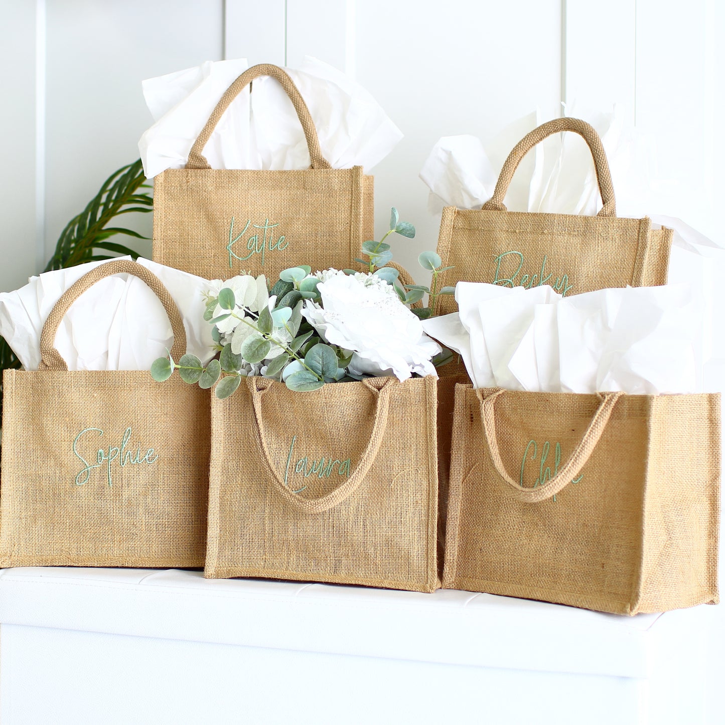 Embroidered Gift Bags - Natural