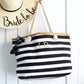 Luxury striped Beach Bag - Black stripe