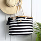 Luxury striped Beach Bag - Black stripe