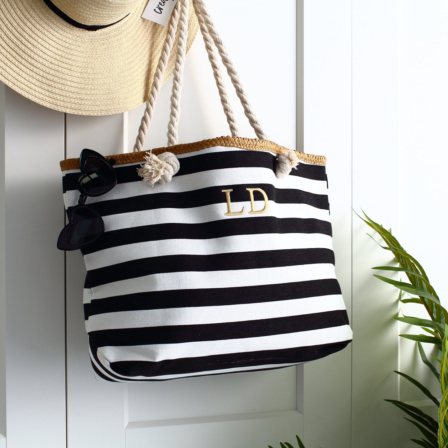 Luxury striped Beach Bag - Black stripe