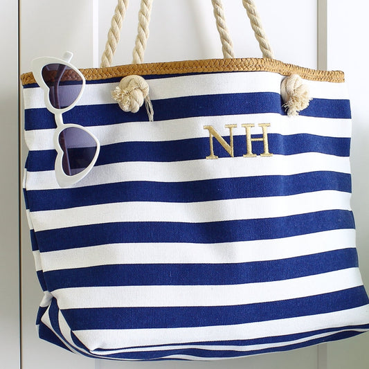 Luxury striped Beach Bag -  Blue stripe