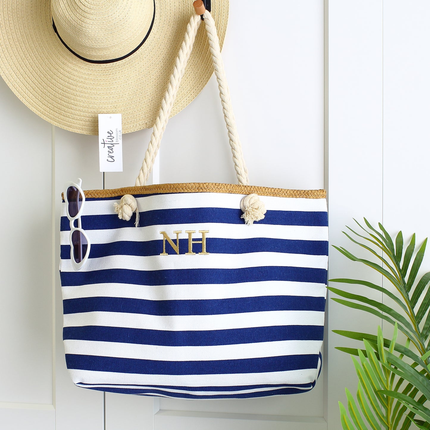 Luxury striped Beach Bag -  Blue stripe