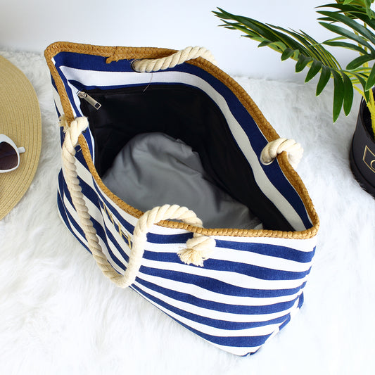 Luxury striped Beach Bag -  Blue stripe