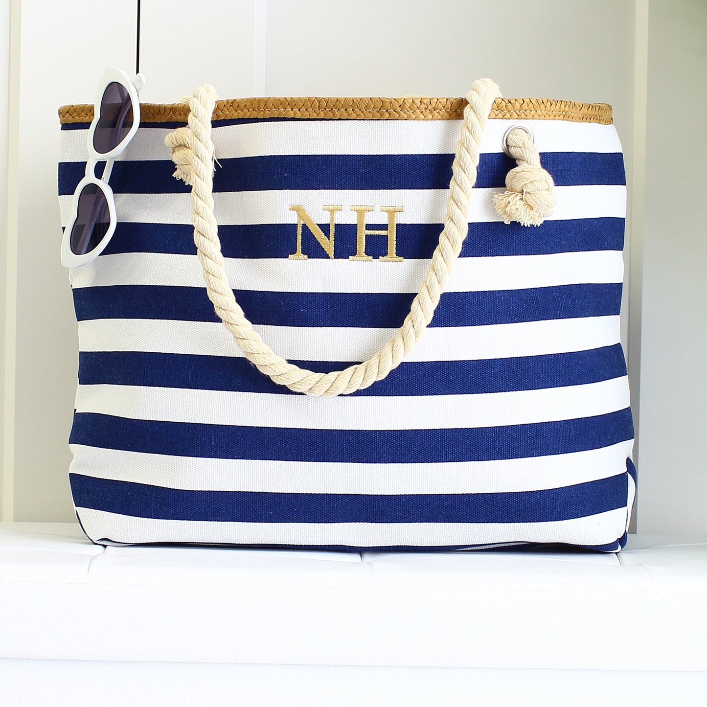 Luxury striped Beach Bag -  Blue stripe