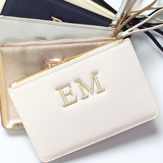 Luxury embroidered initials clutch