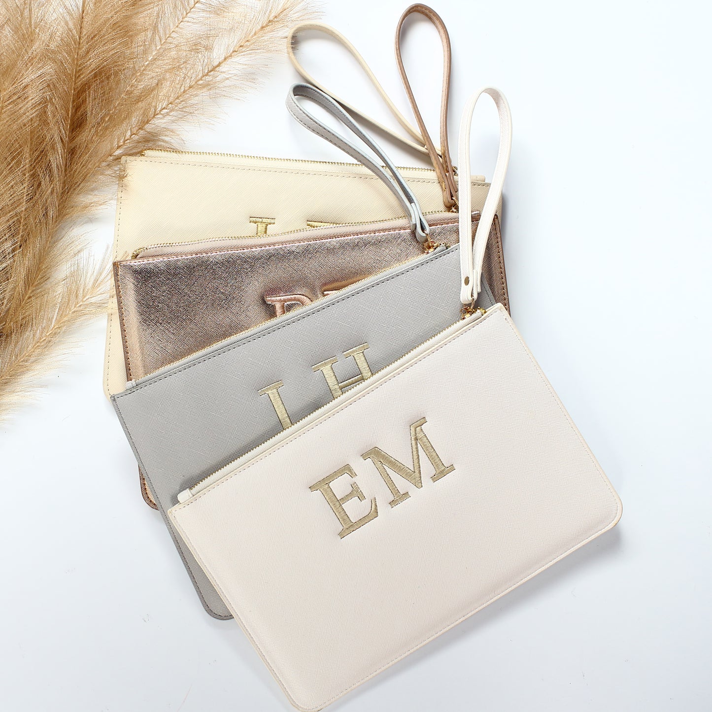 Luxury embroidered initials clutch
