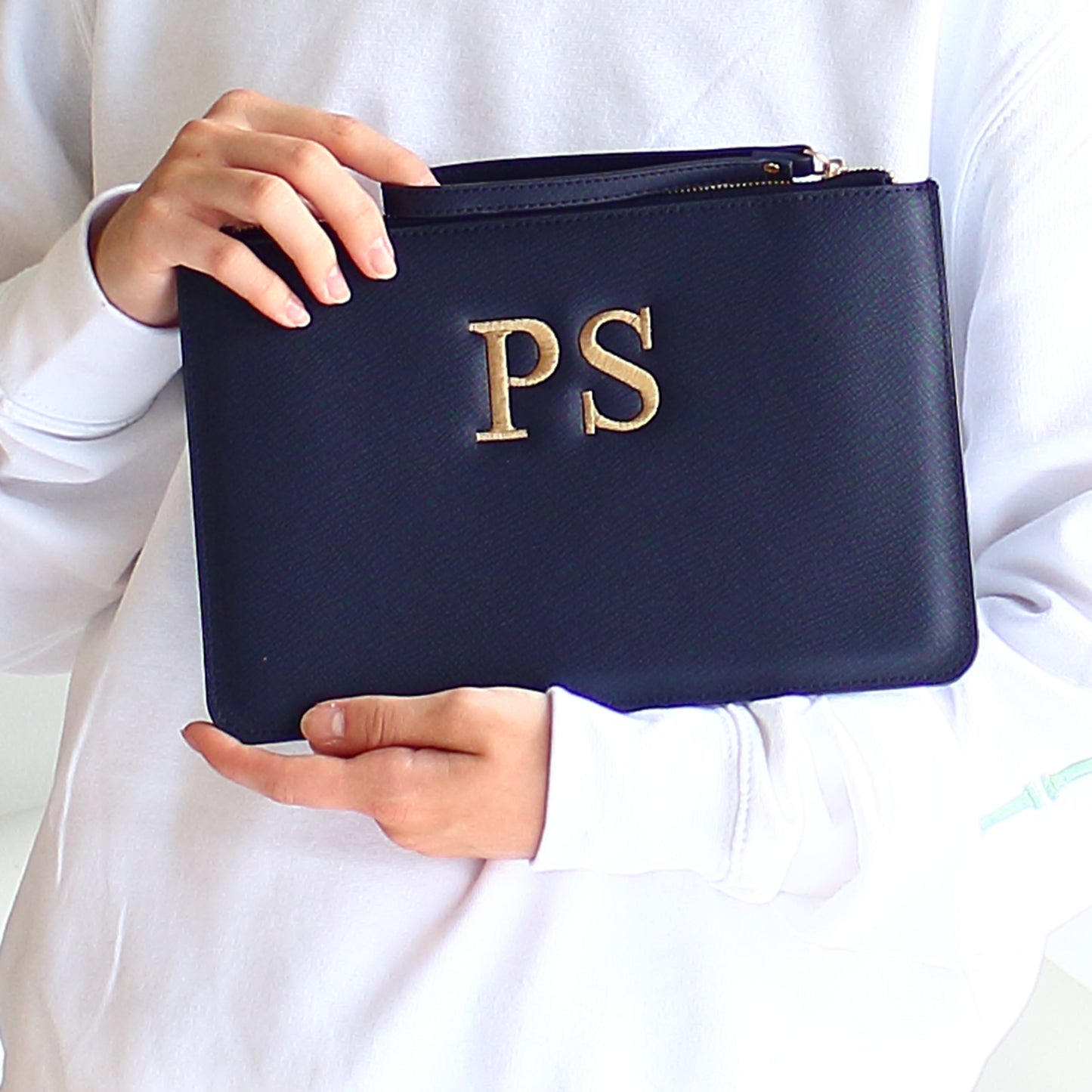 Luxury embroidered initials clutch