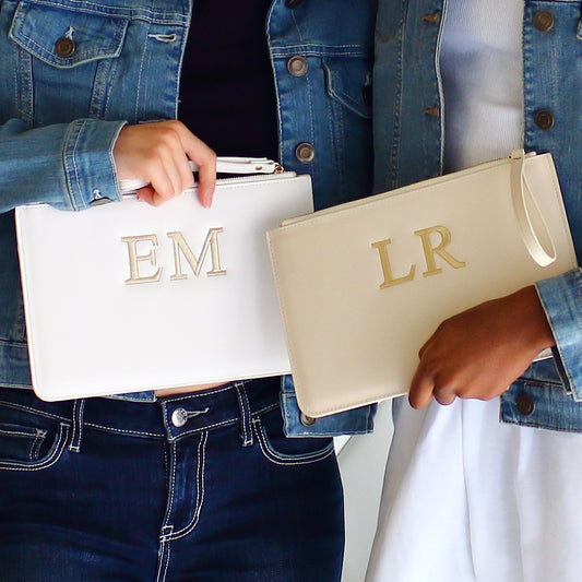 Luxury embroidered initials clutch